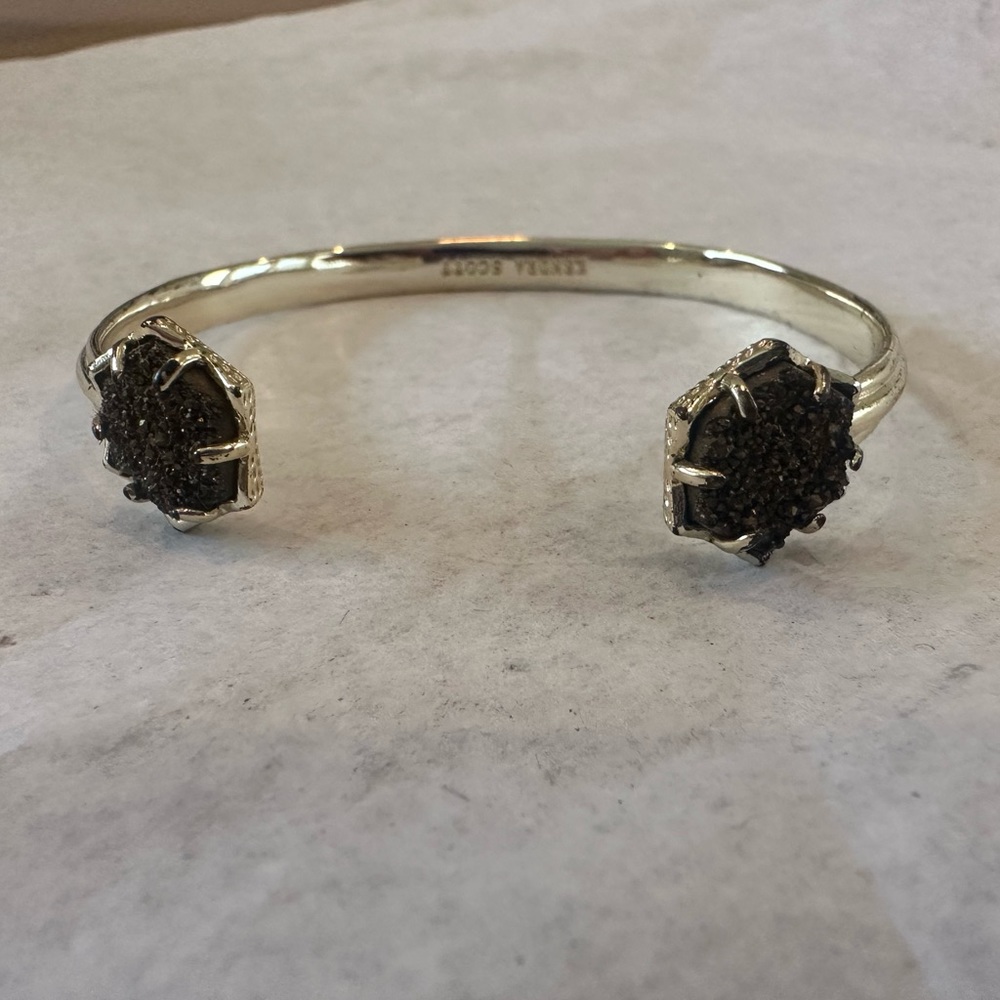 Kendra Scott gold bangle cuff with brown drusy